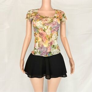 Vintage Floral Print Mesh Top